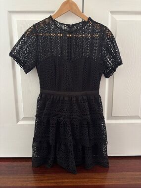 Lulu's Black Crochet Lace Short Sleeve Mini Dress